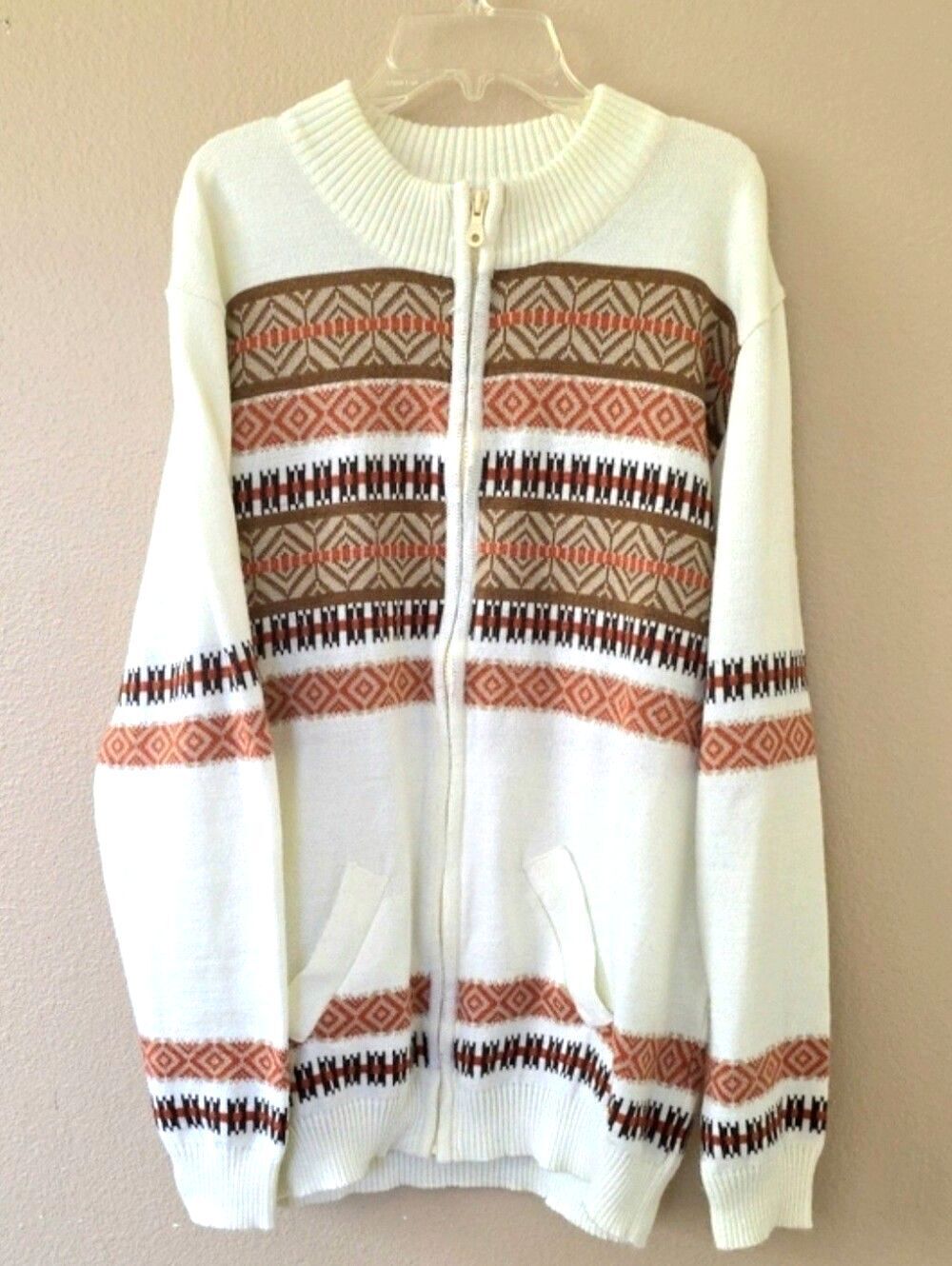 Linda Alpaca Womens Tribal Aztec Zip Up Knit Sweater - Size XL